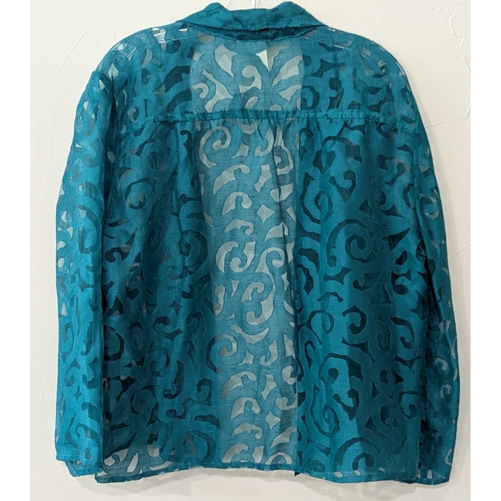 Lavender‎ & Honey Women's Burnout Design Blouse XL Turquoise Long Sleeve NWT - Picture 3 of 8